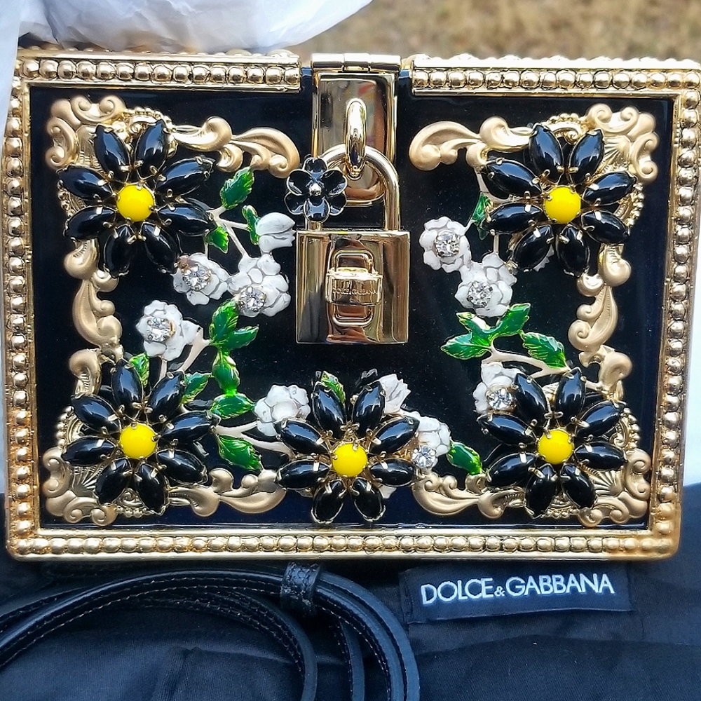Extra Pics for DOLCE GABBANA Runway Stunning Plexiglass Black and Gold Box Purse